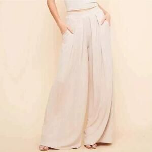 Saints & Hearts Beige Pants Pleated Wide Leg Ribbed Pull On Womens Sz Med